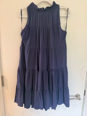 PINCH Tiered Navy Ruffle Neck Mini Dress